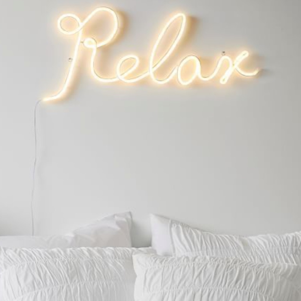 NWT NIB Pottery Barn Relax Neon Sign Wall Light Art Decor Bedroom Light Up